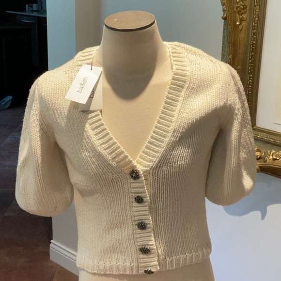 Ba&sh Ivory Button-Up Cardigan